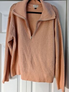 Universal Thread Peach Open-Knit Half-Zip Sweater